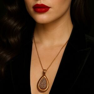 MILOR ITALY Rose Gold Plated Bronze Teardrop Necklace with Textured Pendant